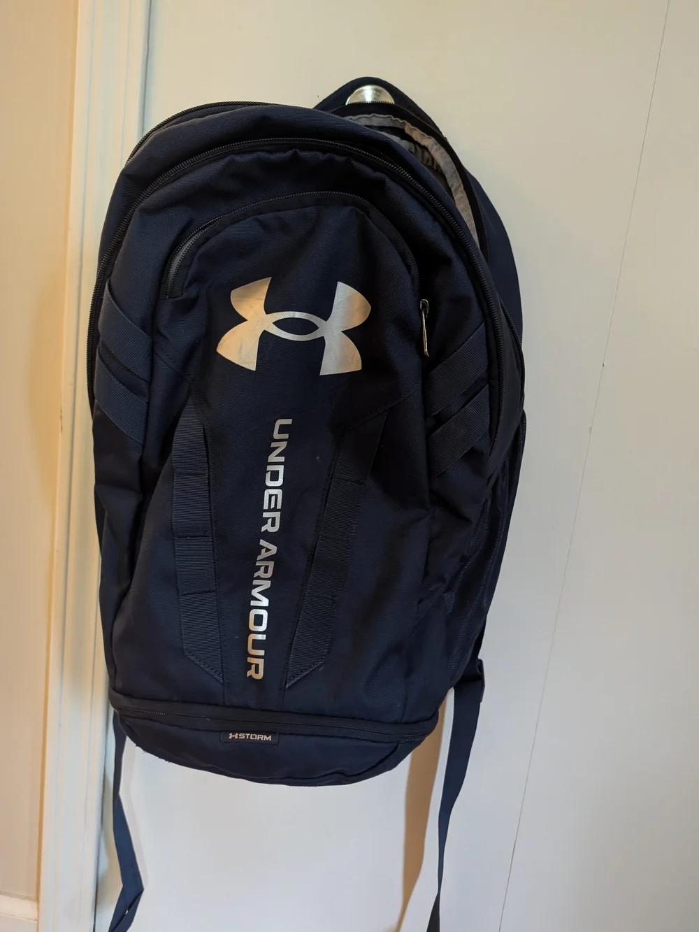 Under Armour Hustle 5.0 Navy blue Backpack with Silver Logo